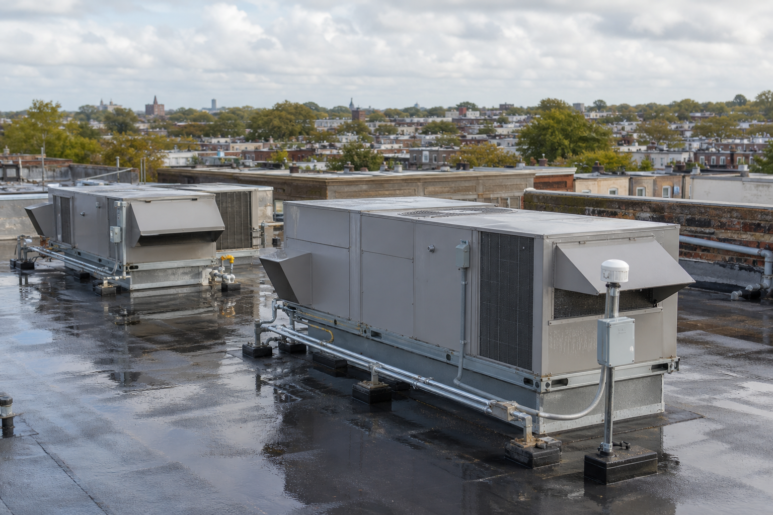 Illustrative rooftop HVAC equipment and controls in Philadelphia